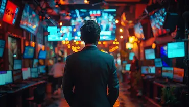 man faces with several social media accounts on screens