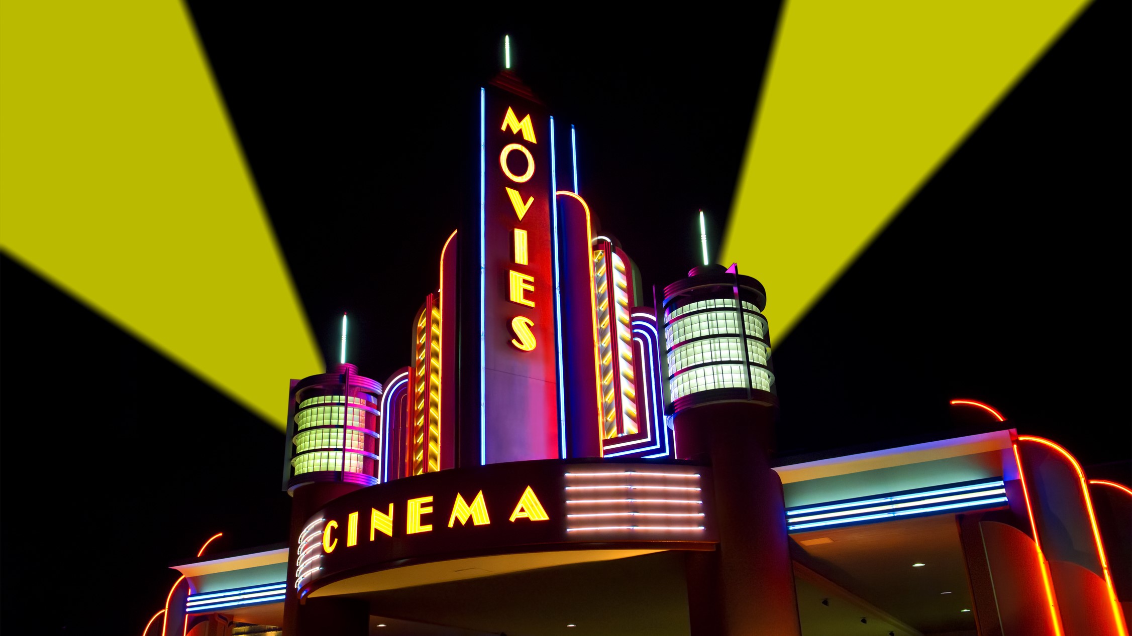 Concept for the movies, arts, cinema, or film inspiring your career. Seen here is a modern movie theater with a retro look. 